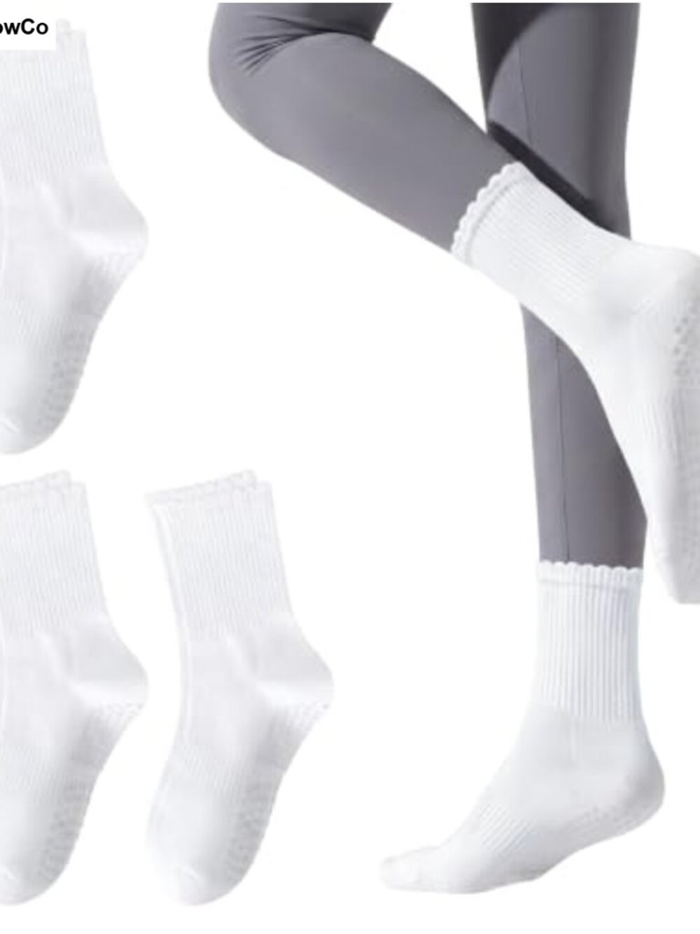 Non-Slip Pilates Grip Socks Cotton Blend Crew Ruffle Yoga Barre